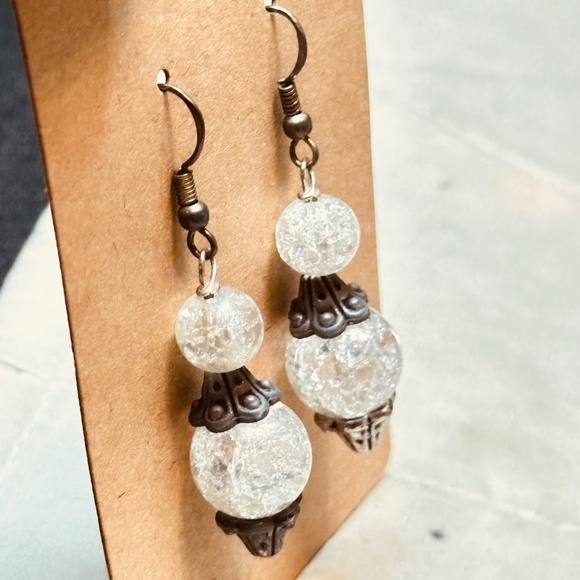 Clear Quartz with Crackle and Metal Dangle Hook Earrings - Picture 3 of 13